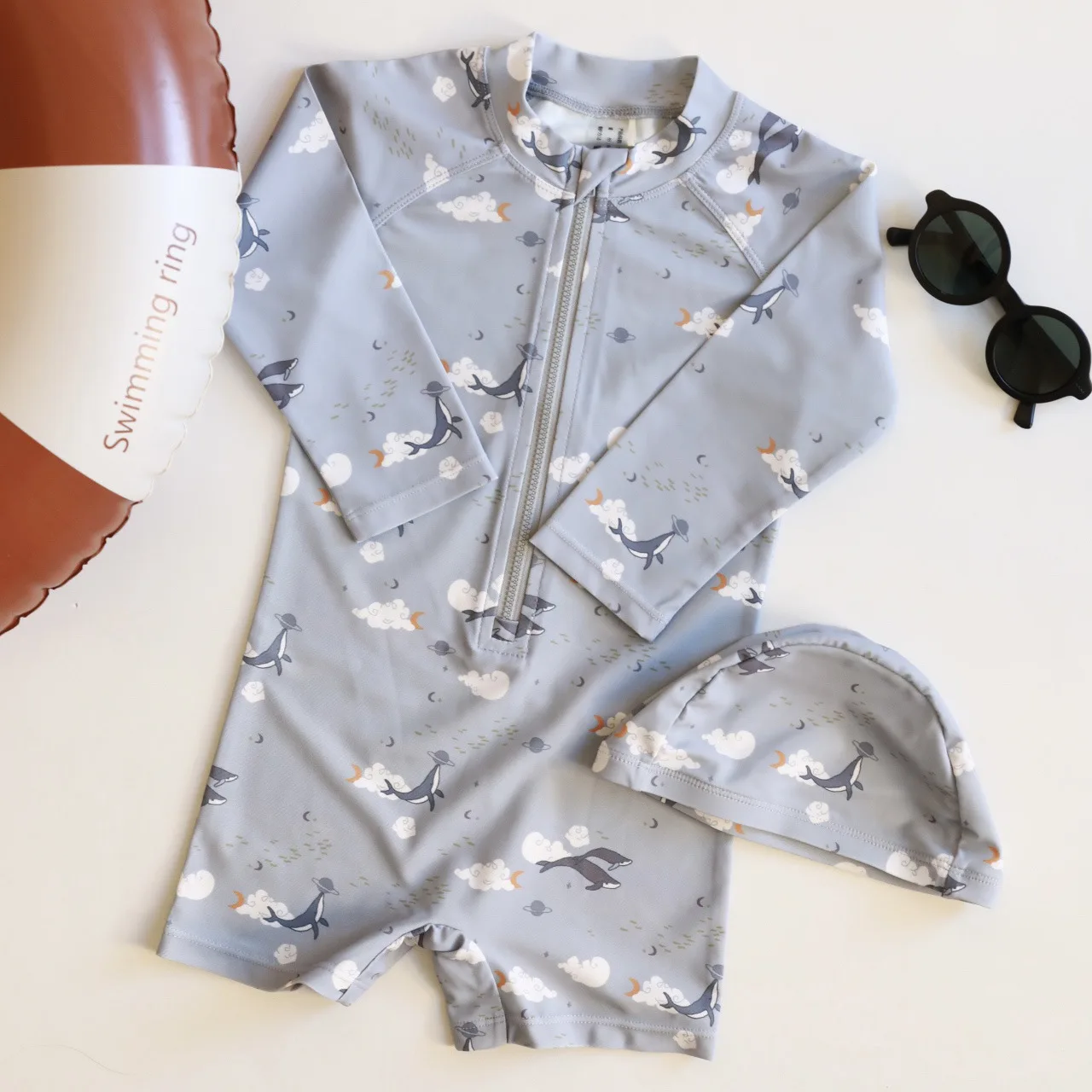 Boys Long Sleeve Onesie Swimsuit Sunscreen Quick Dry Swimming Suit Children's Hot Spring Vacation Swimwear for 1-8 Year Olds