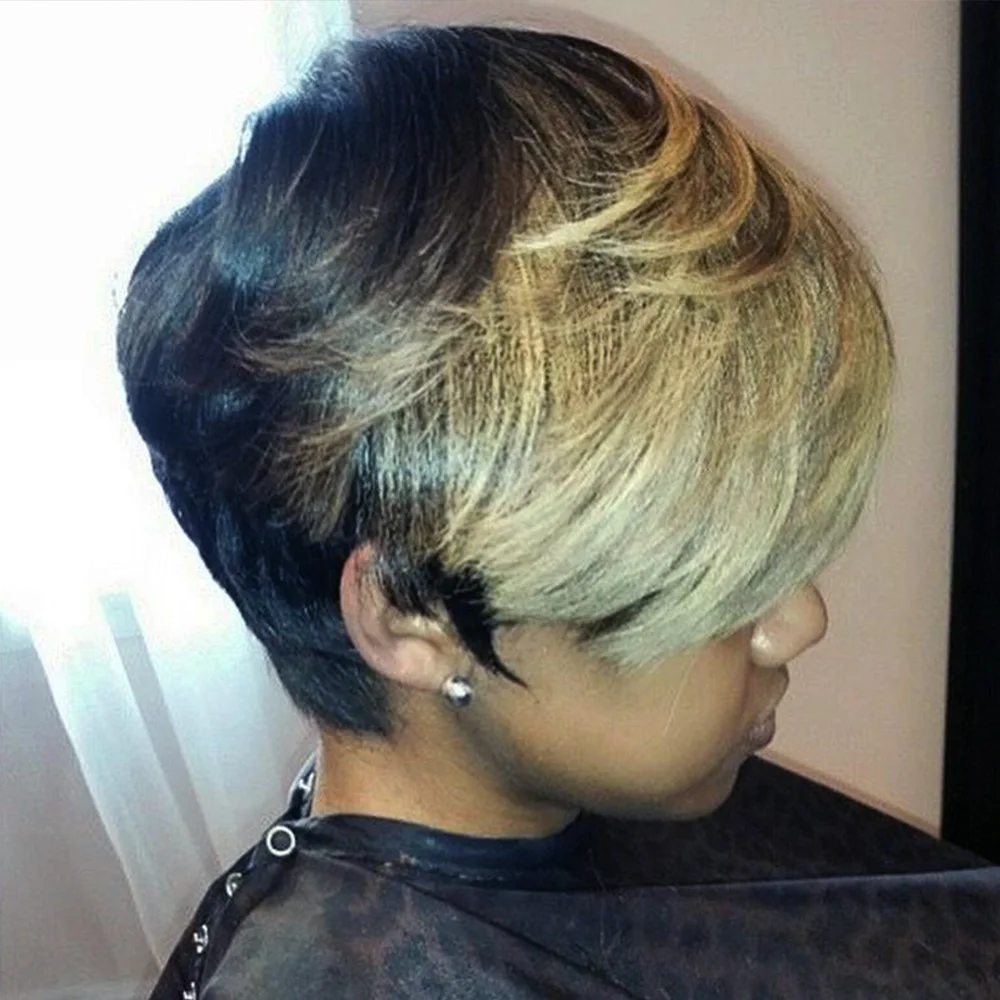 Krótka peruka pixie, kręcone fale, wstępnie wyregulowana linia włosów, peruki dla kobiet, kolor 1B/27, w pełni wykonane maszynowo krótkie peruki z ludzkich włosów.