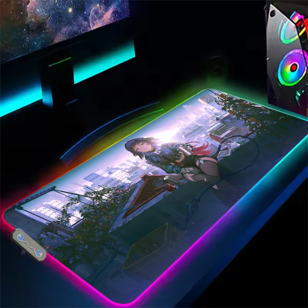 Zenless Zone Zero Jane Doe Large RGB PC Gamer Mouse Mat Gaming Keyboard Desk Color LED Light Backlit Mousepad