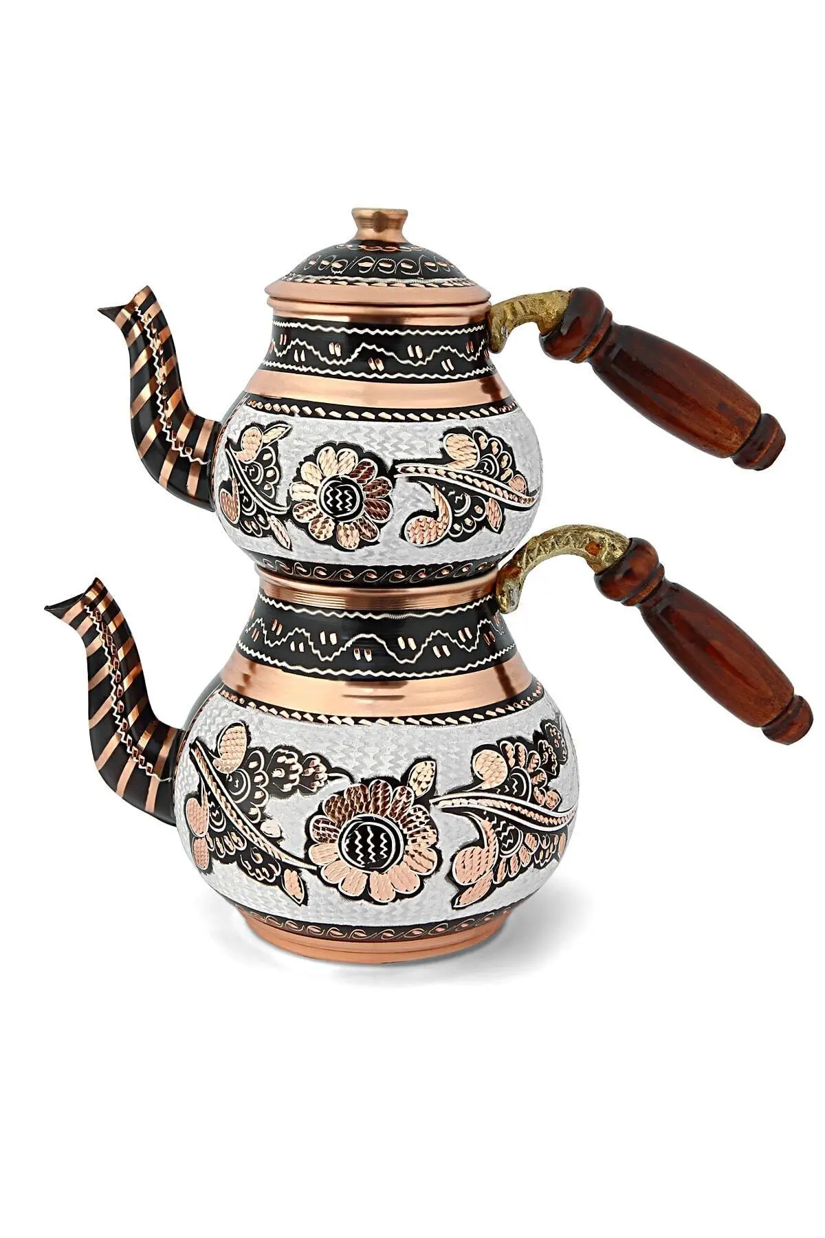 Turkish Copper Teapot Decorative Handwork Wooden Handle Medium Size Copper Teapot Kettle Kitchen Tea Set Traditional Coffee Boiler