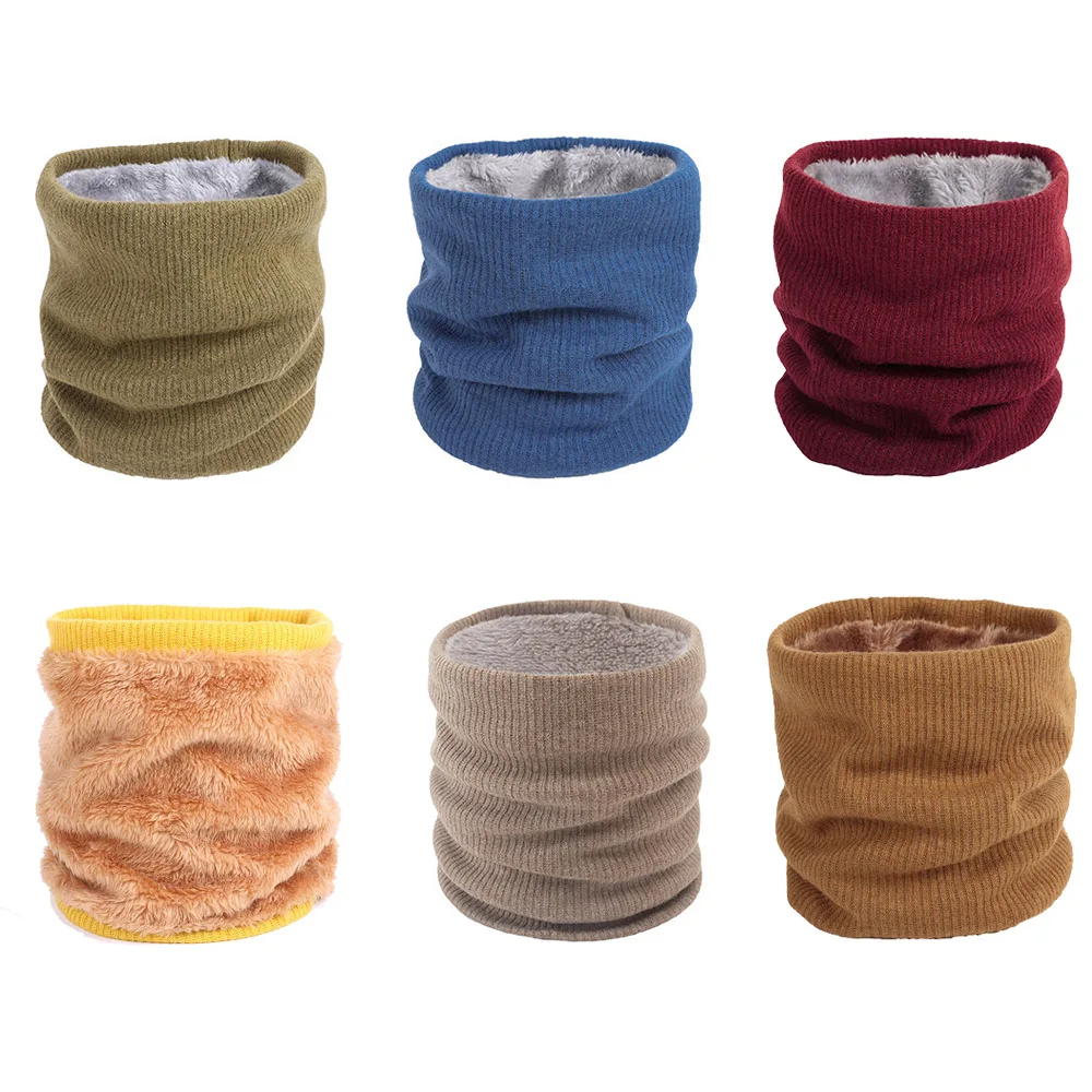 

Solid Color Scarf Winter Women Neck Warmer Men Knitted Plush Ring Scarves Windproof Ski Pullover Scarf Thicken Scarf Winter