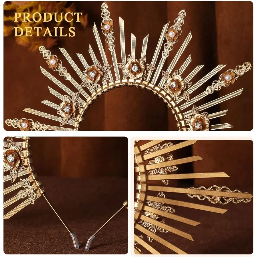 تاج هالة آلهة أمة الله للنساء غطاء رأس على شكل زهرة الشمس مزين بالزهور مستوحى من فن عصر النهضة ومريم العذراء Imagery Elegant R #5