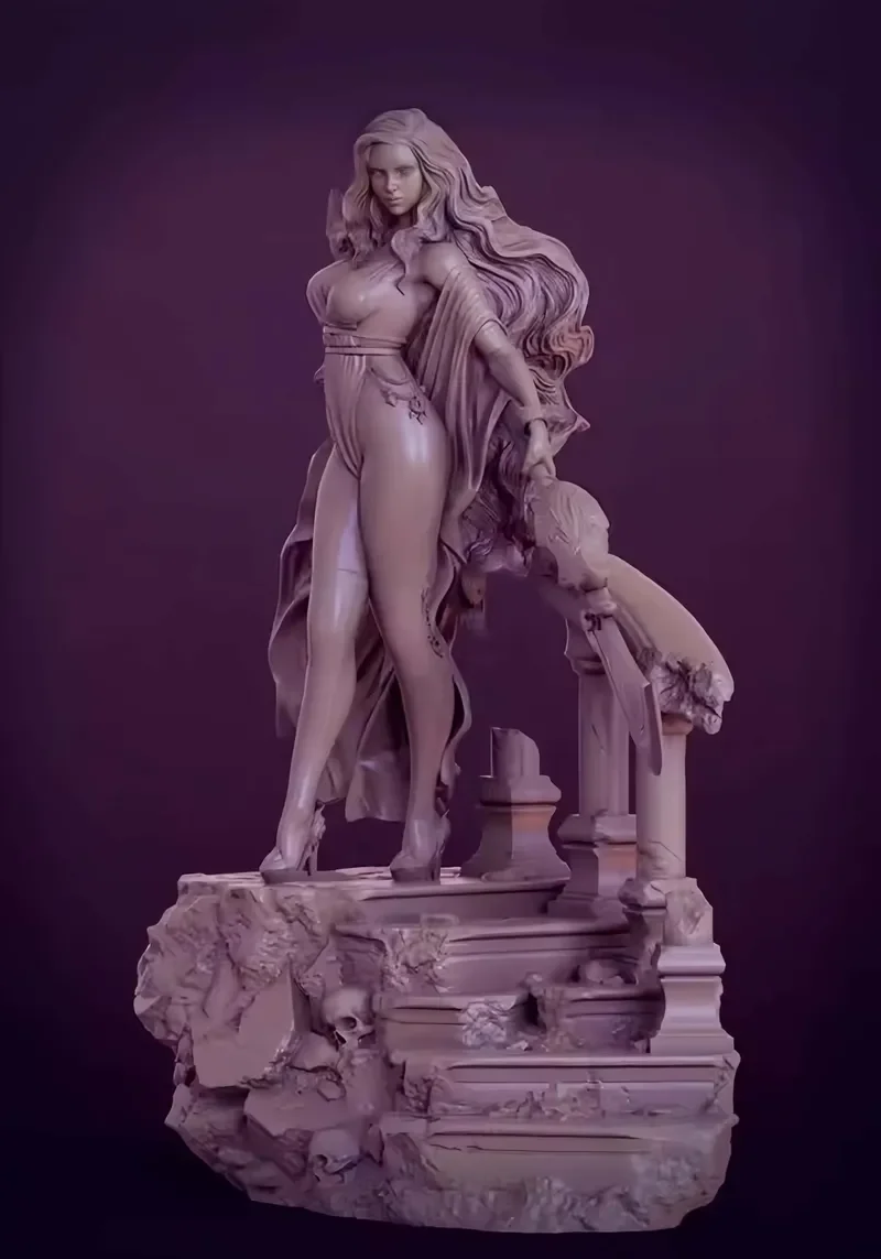 

70mm Resin Model Micro Figure Ancient Fantasy Female Warrior 3d Printed White Model Toy Unassembled Unpainted Kit