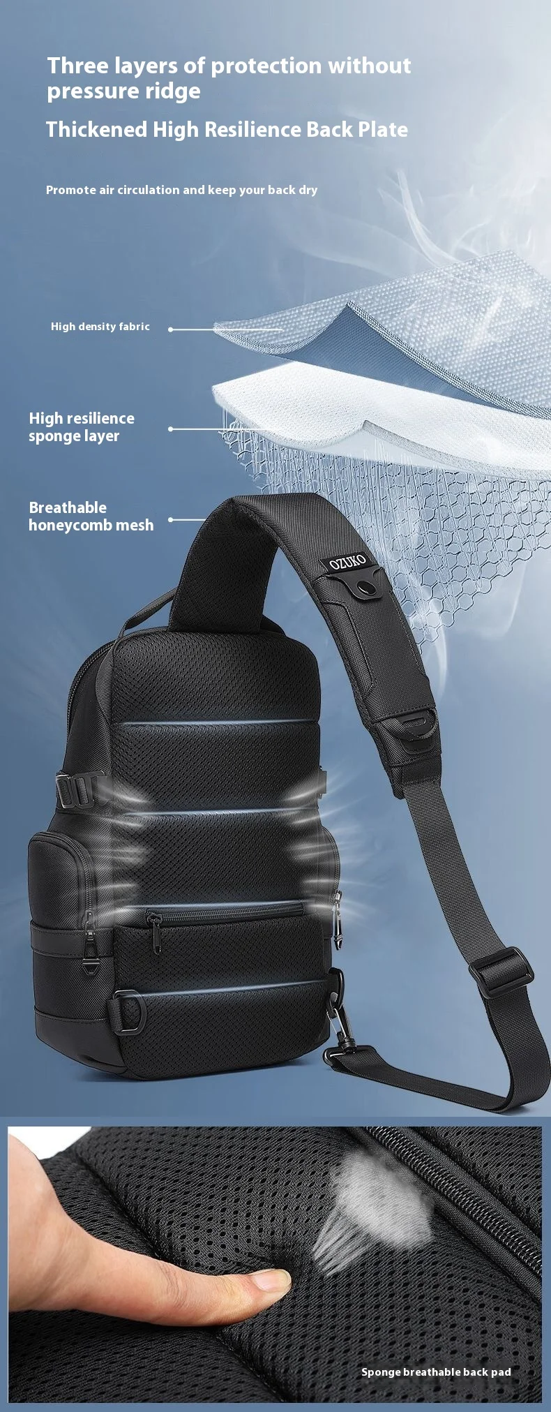 OZUKO Crossbody Bag Large Capacity Shoulder Bags for Male Waterproof Chest Bag Tactical Sling Messenger Bags Men Outdoor Sports