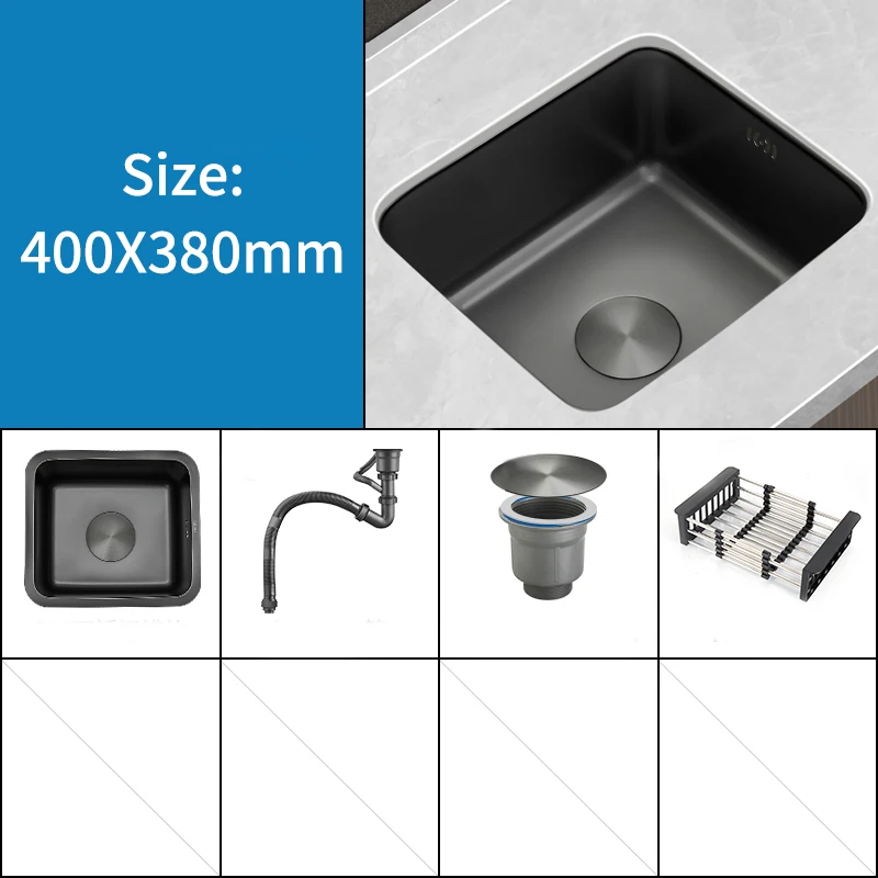 Black Nano Kitchen Sink 304 Stainless Steel Wash Basin Single Bowl Small Kitchen Sink Faucet Drain Accessories For Home Fixture