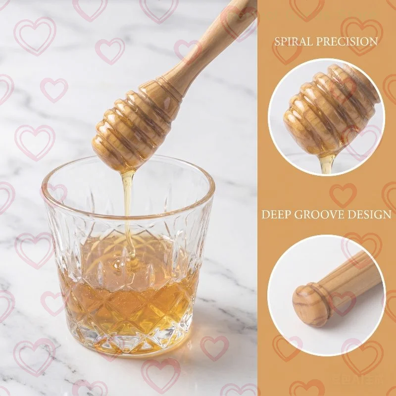 

Long Handle Wooden Honey Spoon Stick Olive Wood Durable Dipper for Jar Non Slip Kitchen Tool for Serving Drizzling