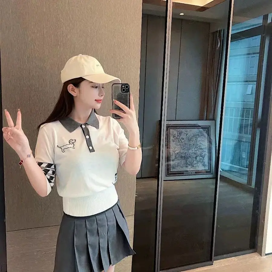 

Women's Shirt Fashion Classic Golf Polo Shirt Women's Summer Contrast Lapel Knitted Short-sleeved Top Fashionable Golf Clothing