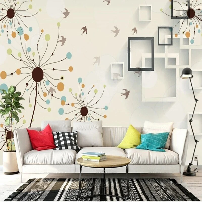 

Fashionable 3D square abstract swallow dandelion wallpaper modern simple wallpaper TV bedroom home decoration background wall