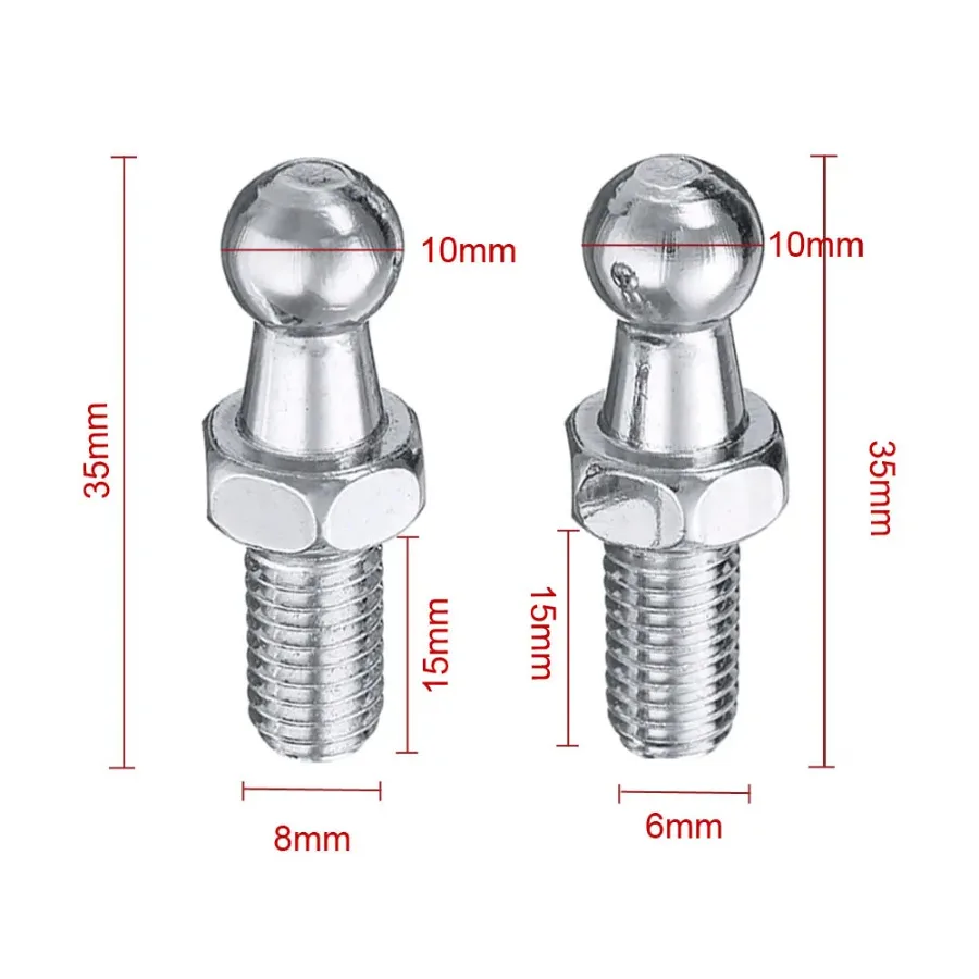 2x 10mm Universal Car Auto Boot Bonnet Gas Strut End Fitting Connector Ball Screw Bolt Pin Joint Valve for Spring Lift Supports