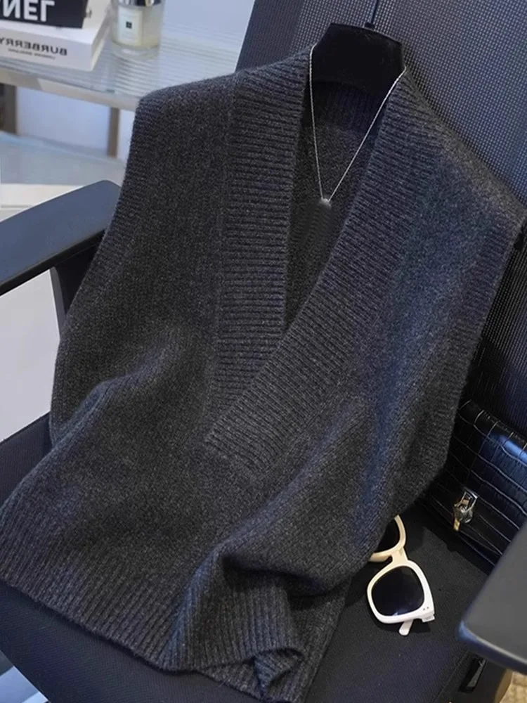 

Sli V-Ne Svel Knit Vest Warm Pure Color Layering Autumn Winter New Arrival Faionable Versatile Commute Friendly