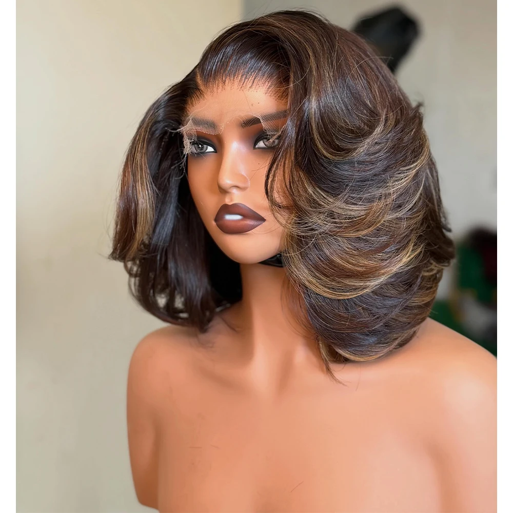 Ombre 1b 27 Blonde Short Wig Human Hair 250 Density Loose Deep Wave 5x5 HD Lace Closure Glueless Wigs Human Hair Ready To Wear