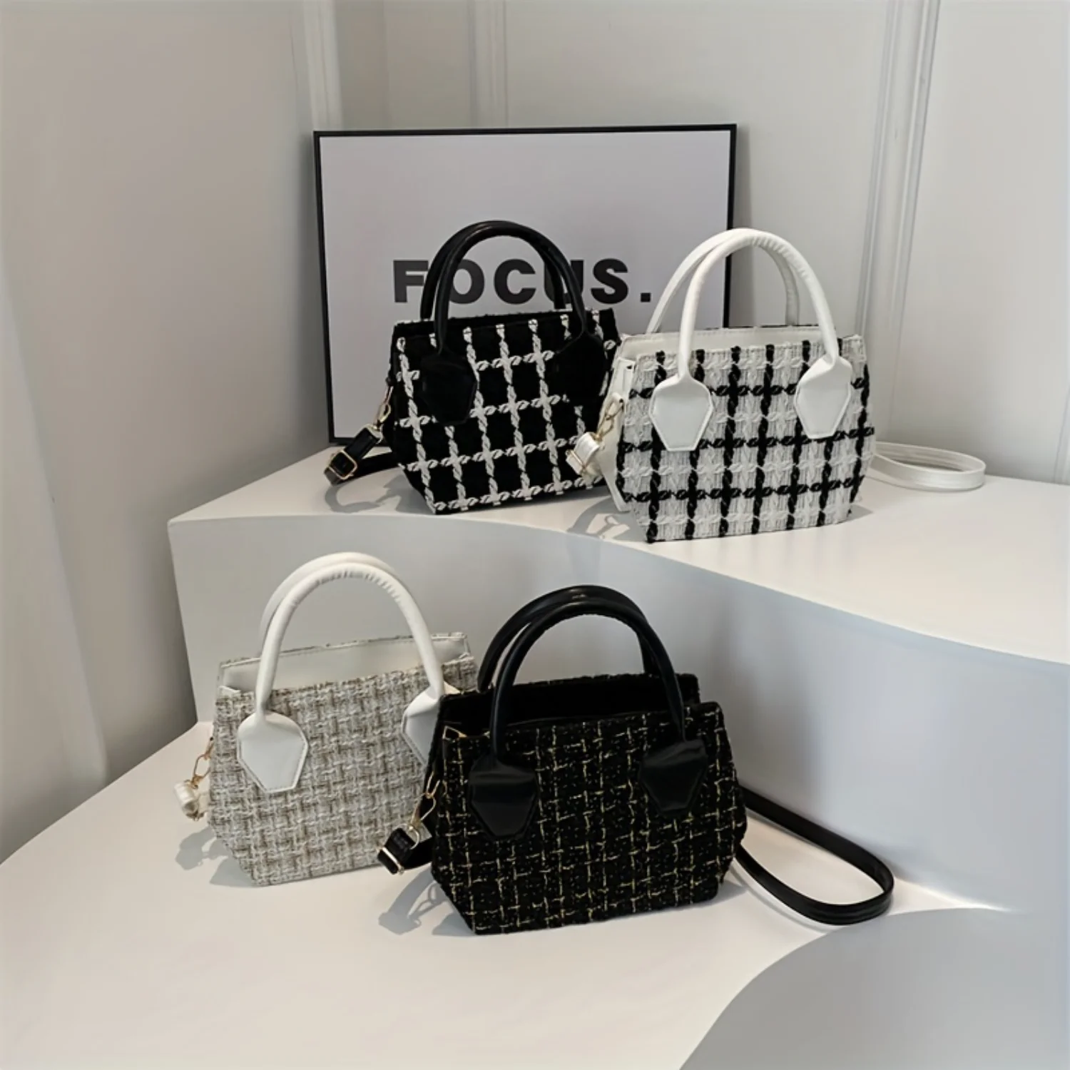 

Plaid Pattern Handbag Crossbody Bag Elegant Top Handle Purse Shoulder Bag