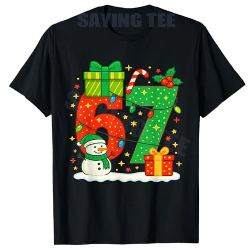 عدد 67 ميمي الأسرة مطابقة عيد الميلاد زوجين 67 ستة سبعة 6-7 تي شيرت الجدة هدية Y2k موضة عيد الميلاد زي عطلة الملابس #3