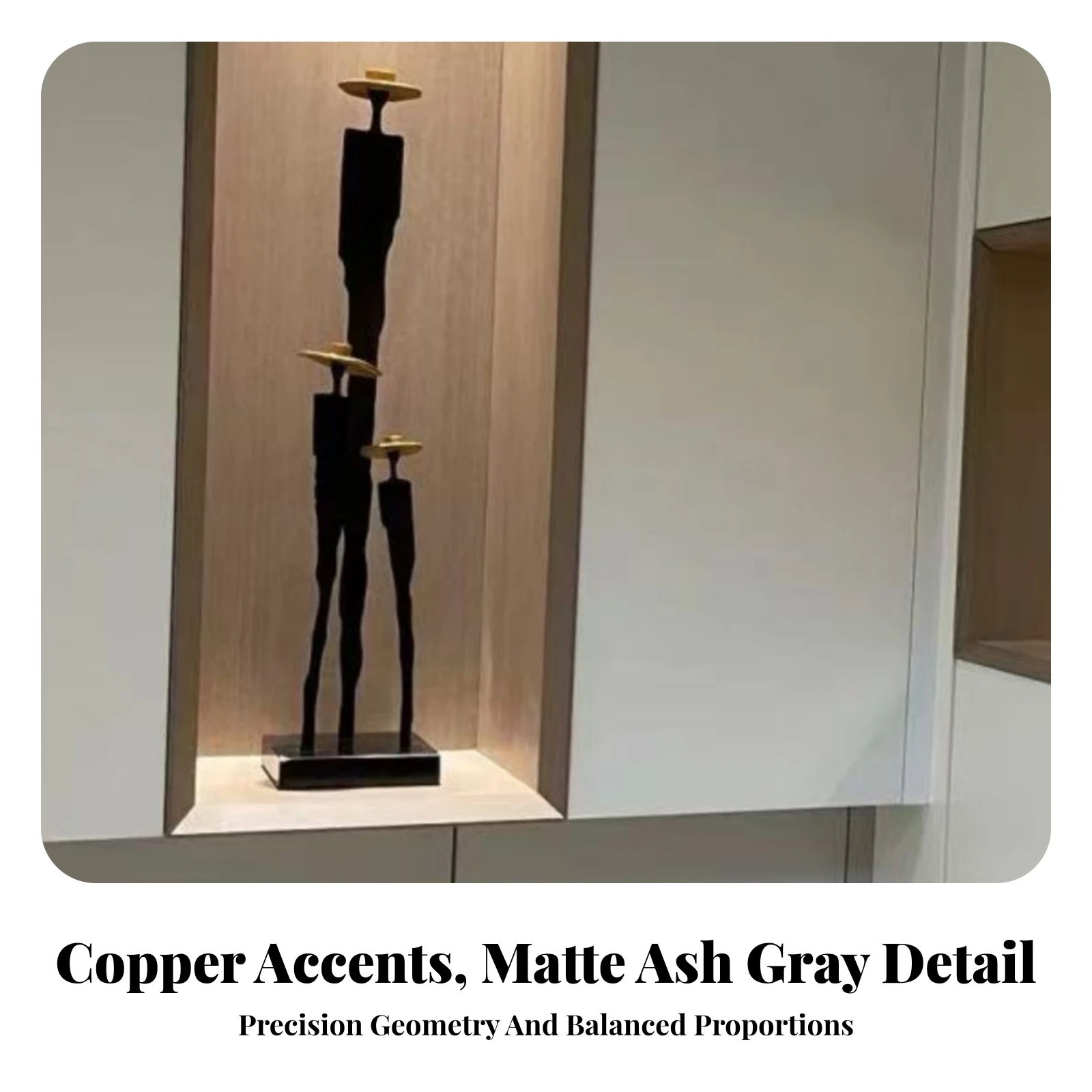 Abstract Human-Form Sculpture Metal-Finish Metal Alloy Figurine with Rectangular Base Tall Vertical Decorative Statue