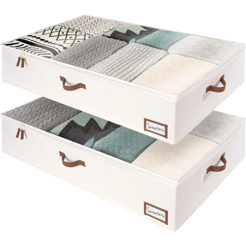 

90L Under Bed Storage Containers with Handles and Label Holder, 2 Pack Ultra-thick Fabric Underbed Bins