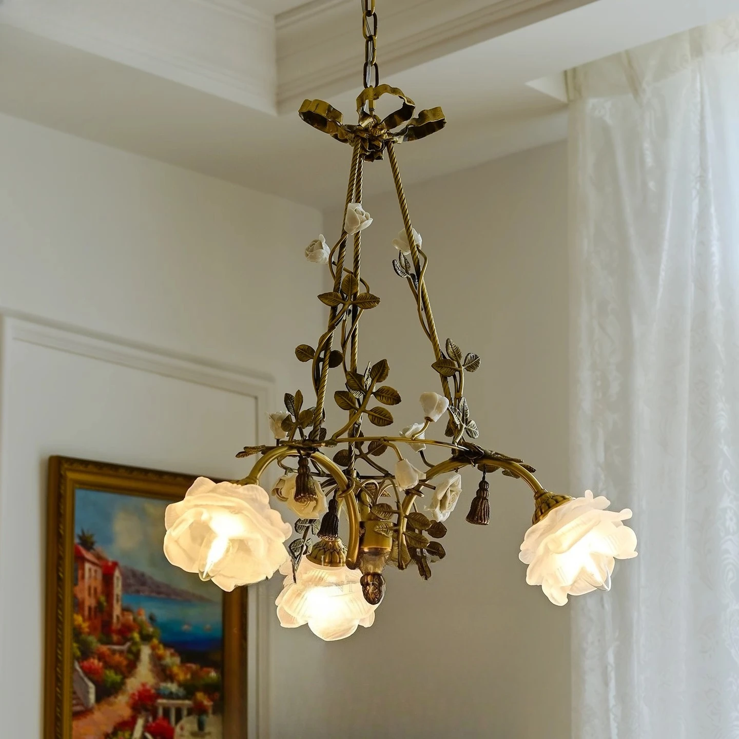 

Romantic Pastoral Restaurant Medieval Vintage Living Room American Vintage Flowers Bedroom Chandelier