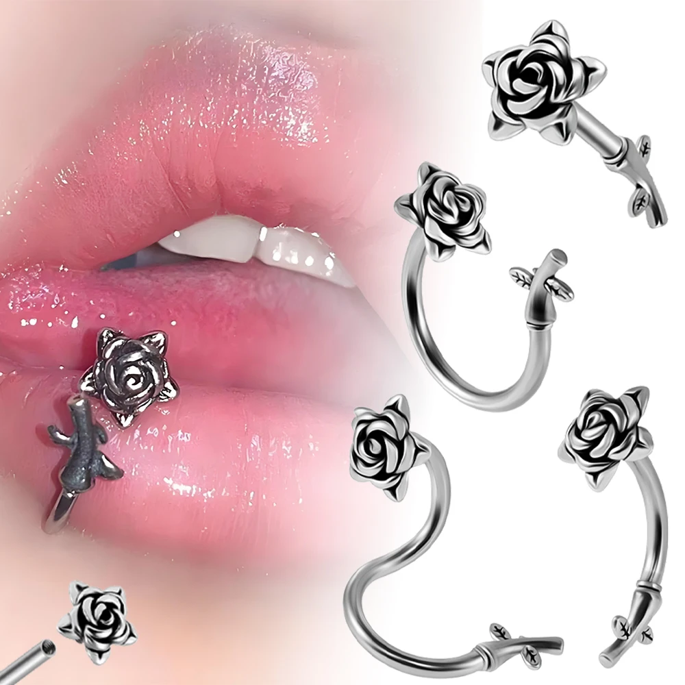 1PC Stainless Steel Horseshoe Rose Flower Ear stud S-shape Earrings Women Fashion Classic Navel Ring Labret Piercing Lip Jewelry