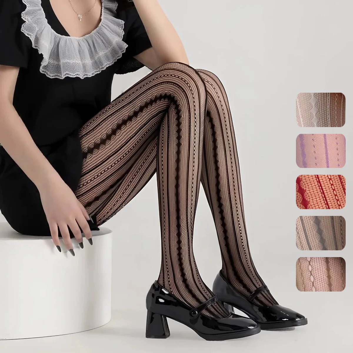 Damen Sexy Spitzen-Netzstrümpfe Lolita Ausgehöhlte Einfarbige Strumpfhose Unregelmäßige Hautfreilegende Strümpfe Schlankmachende Y2k Bodystockings