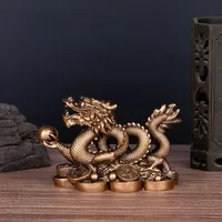 Chinese Auspicious Money Dragon Statuette  Resin Sculpture Feng Shui Decoration Home Living Room Bedroom Office Figurines