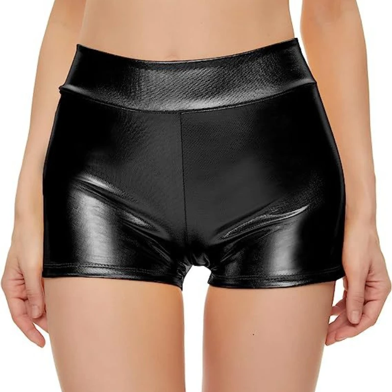 Hot selling nauwsluitende shorts met hoge taille voor optredens in nachtclubs, leren broek met onderkant en hot stamping