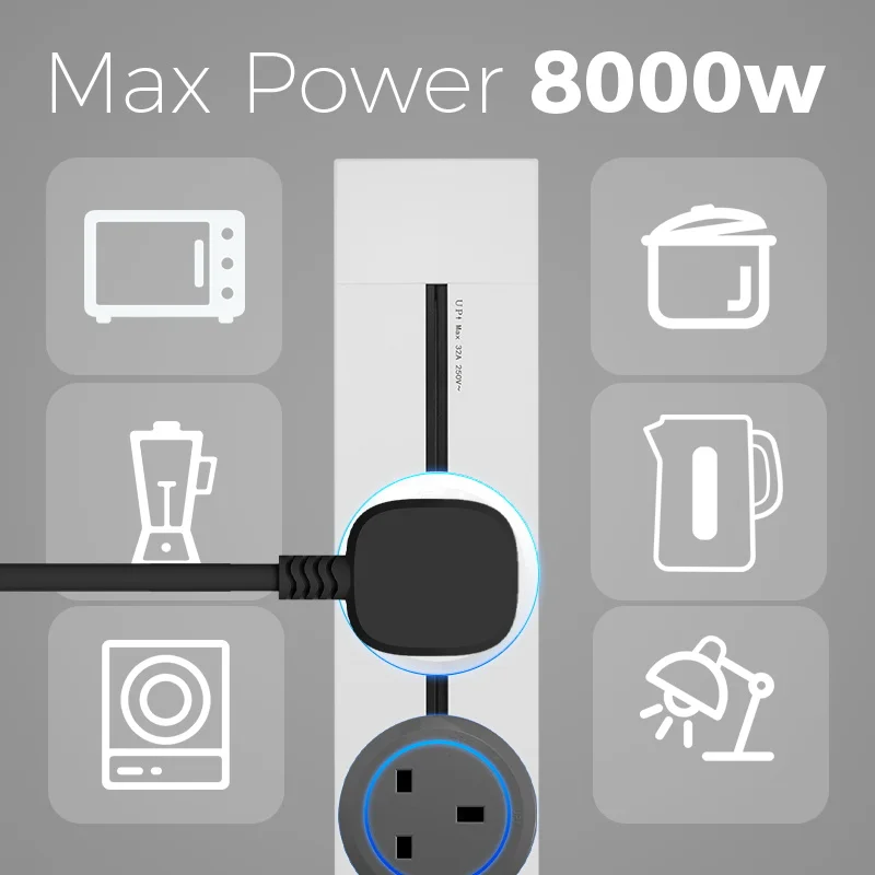 Avoir Electrical Track Socket Kitchen Office Power Outlet Round Adapter UK Universal Standard Plug Red Blue LED Indicator Light