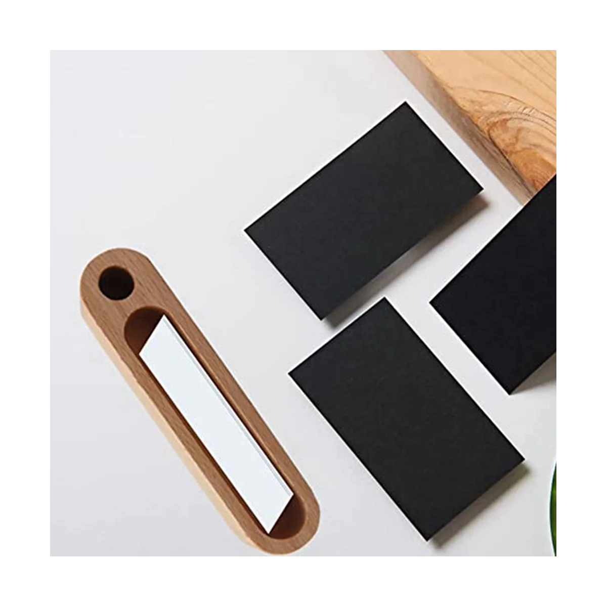 Solid Wood Business Card Holder Desk Storage Beech Walnut Wood Business Card Holder with Pen Holder