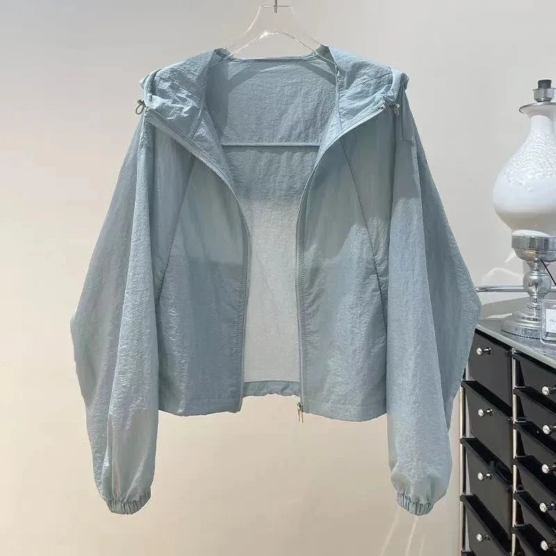 Summer Breathable Suncreen Women Thin Cardigan Jacket 2025 New Hooded Dopamine Sweet Jacket Women Trench Coat Loose Windbreaker