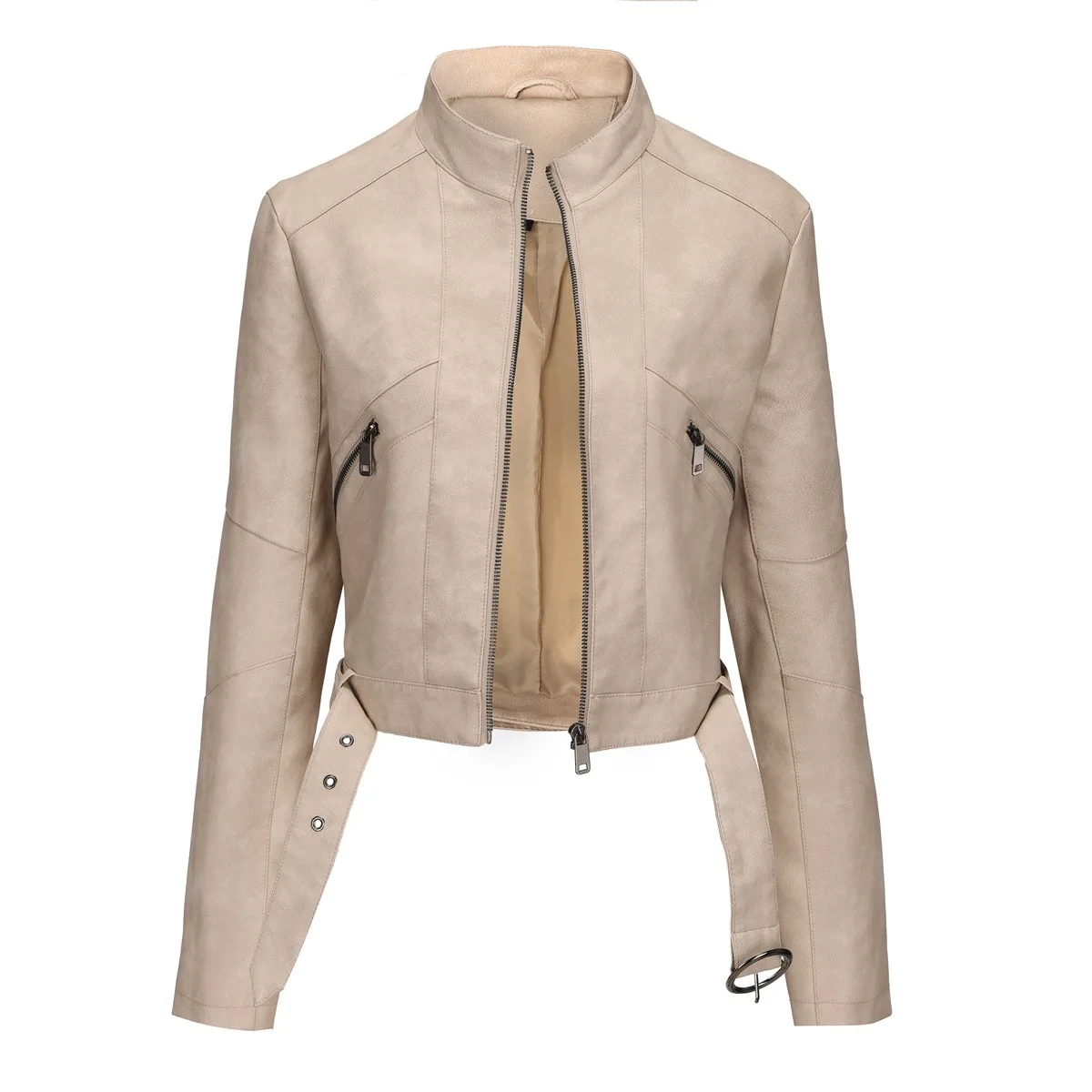 Chaqueta de cuero de manga larga estilo motocicleta para mujer, abrigo con cremallera, ropa de abrigo elegante para primavera y otoño