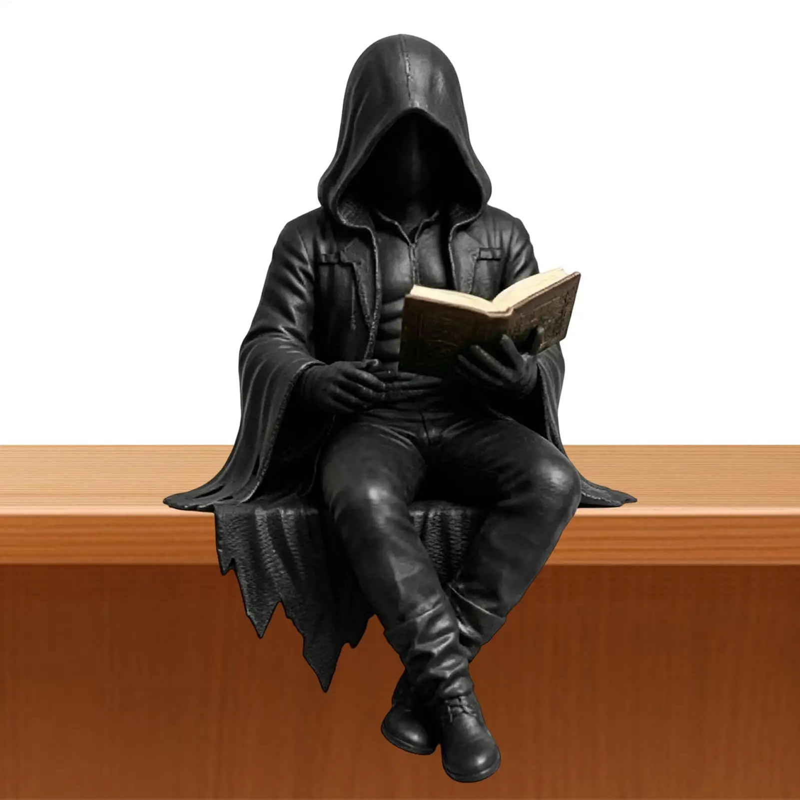Gothic Dark Fantasy Figurine Gothic Skull Demonn Hooded Figure Of Grimm Reaper Reading Book Resin Seated Grimm Reaper Sculpture
