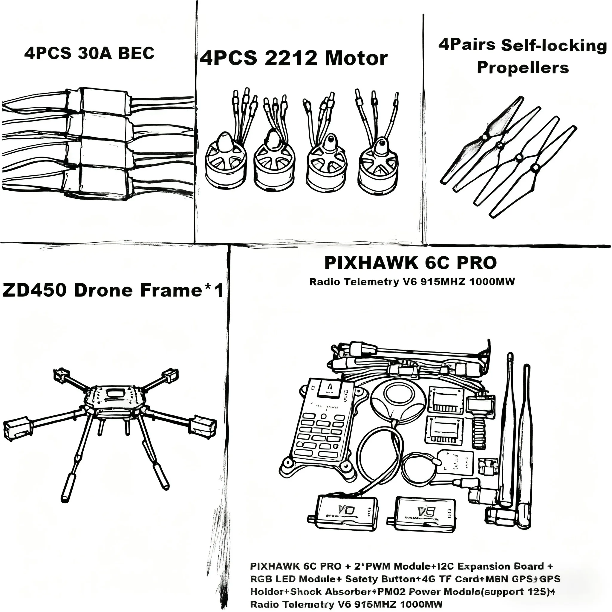 

PIXHAWK 6C PRO Flight Control M8N/M9N Комплект рамок из углеродного волокна 450 Ardupilot Радиотелеметрия Квадрокоптер BLHELI 30A 2212 Двигатель ES