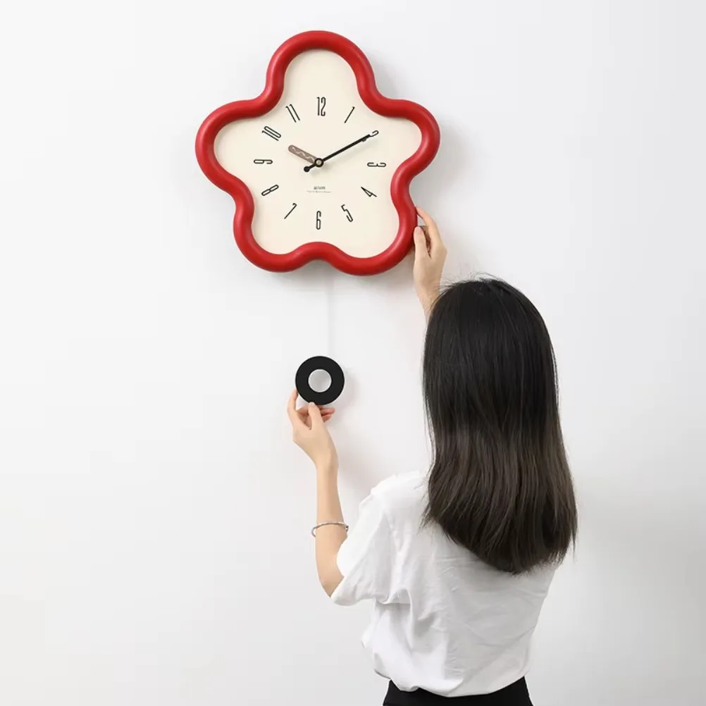 14inch Aesthetic Flower Pendulum Wall Clock Silent Modern Nordic Living Room Decor Creative Art Watch Gift
