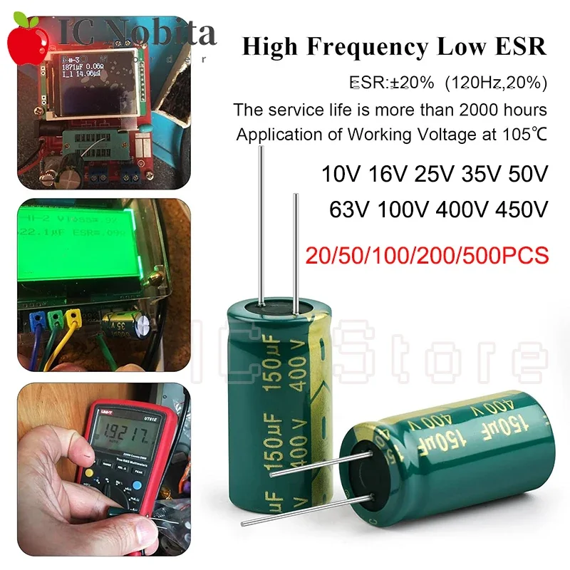 

10V 16V 25V 35V 50V 63V 100V 400V 450V Aluminium Capacitor High Frequency Low ESR 2.2 6.8 100 220 330 1000 2200 3300 4700 6800