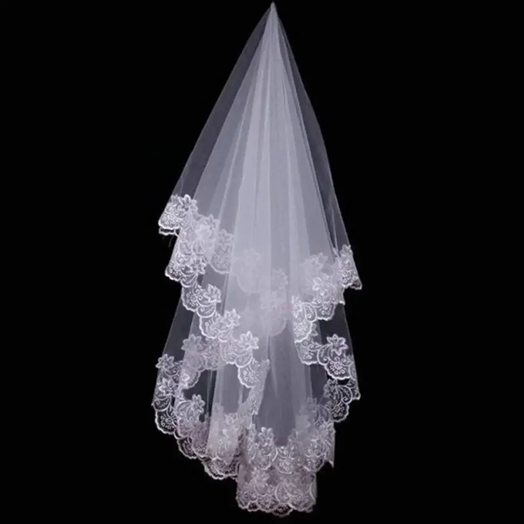 Velo de novia con borde de encaje de 120CM para mujer, velo largo para eventos de boda, accesorios para el cabello de novia