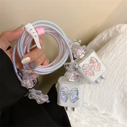 Y2k Cute 3D Bowknot Colorful Clear Charger Case For IPhone 11 12 13 14 15 18W-20W Fast Charge Soft Protection Cover Accessories