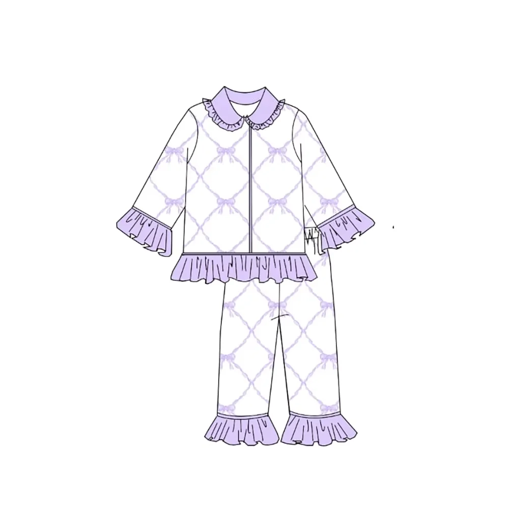 New Mommy and Me Clothing Adult Pajamas Outfits Purple Bow Ladies Robe Ladies Pajamas Sets Customizable