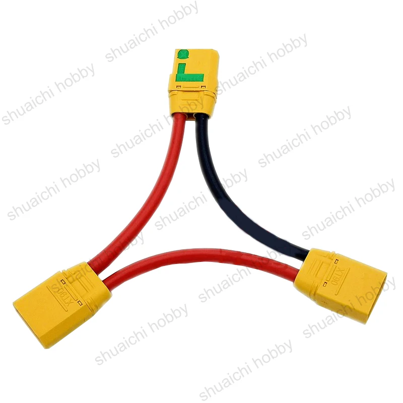 1PCS XT90-S Adapter Cable One Female to Two Male Connector Series Connection 10AWG Silicone Wire Anti Ignition Plug for RC Model