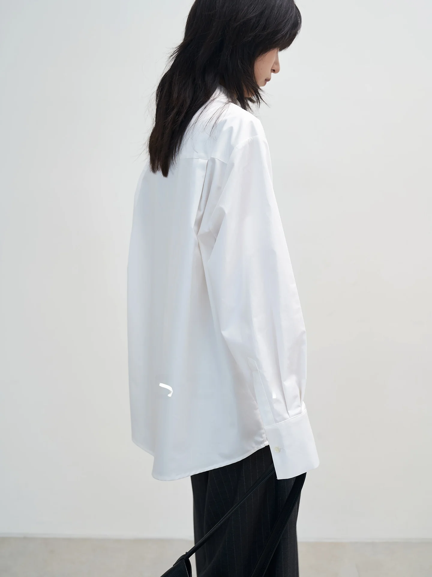 

White Long Velvet Cotton irt Women's Autumn Season Casual Sle Loose Fit Turn-down Collar Asymmetrical oulder Drop Sves