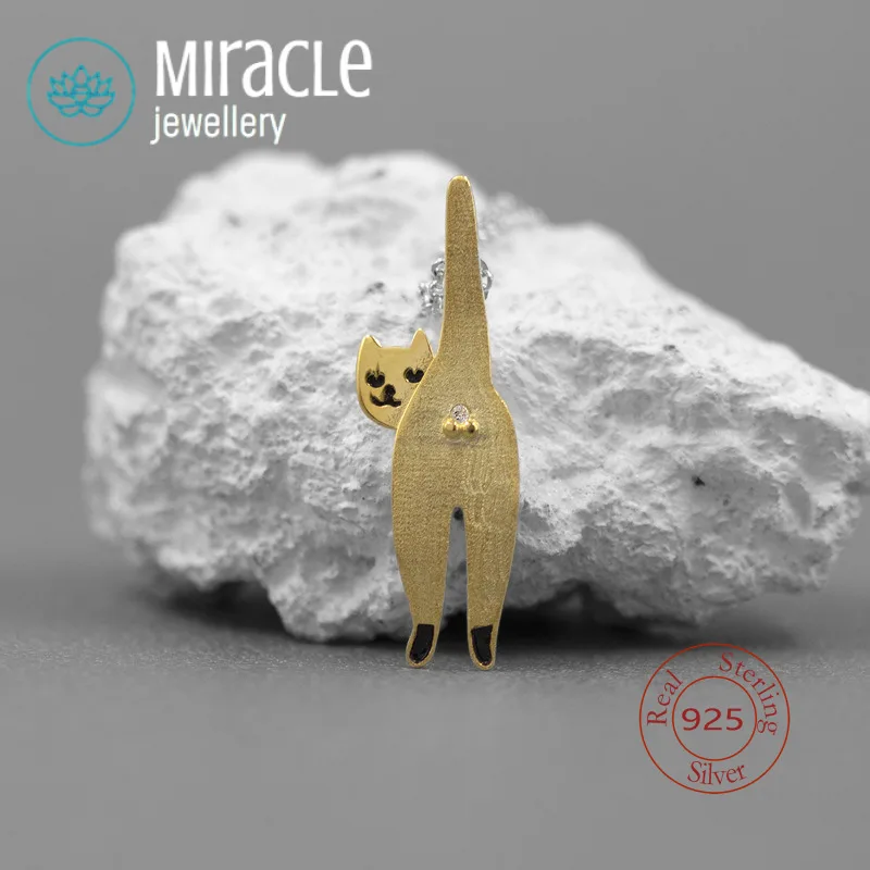 

Чудо-стерлинговое серебро 925, оригинальный дизайн, яичное сороние, чистое серебро, инкрустированное цирконом, милое необычное ожерелье с подвеской в виде кошки и девушки