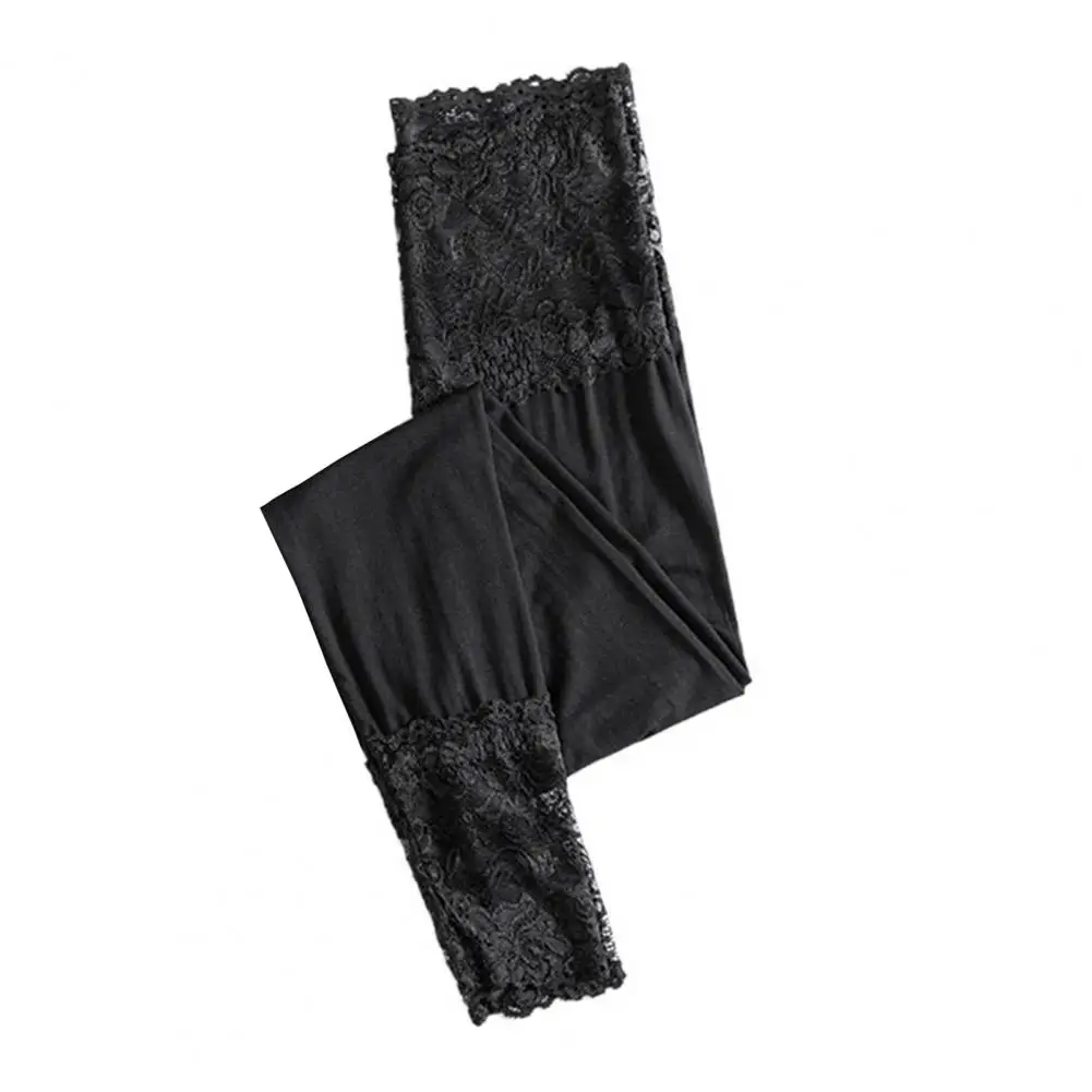 High Waist Women Leggings Women High Waist Leggings with Lace Splicing Elastic Tight Fit Yoga Pants Butt Lifting Solid for Wear