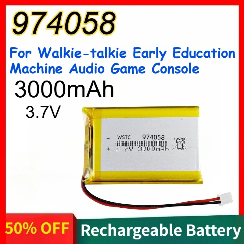974058 Polymer Lithium Battery 3000mAh 3.7V for Walkie-talkie Early Education Machine Audio Game Console Rechargeable Batteries