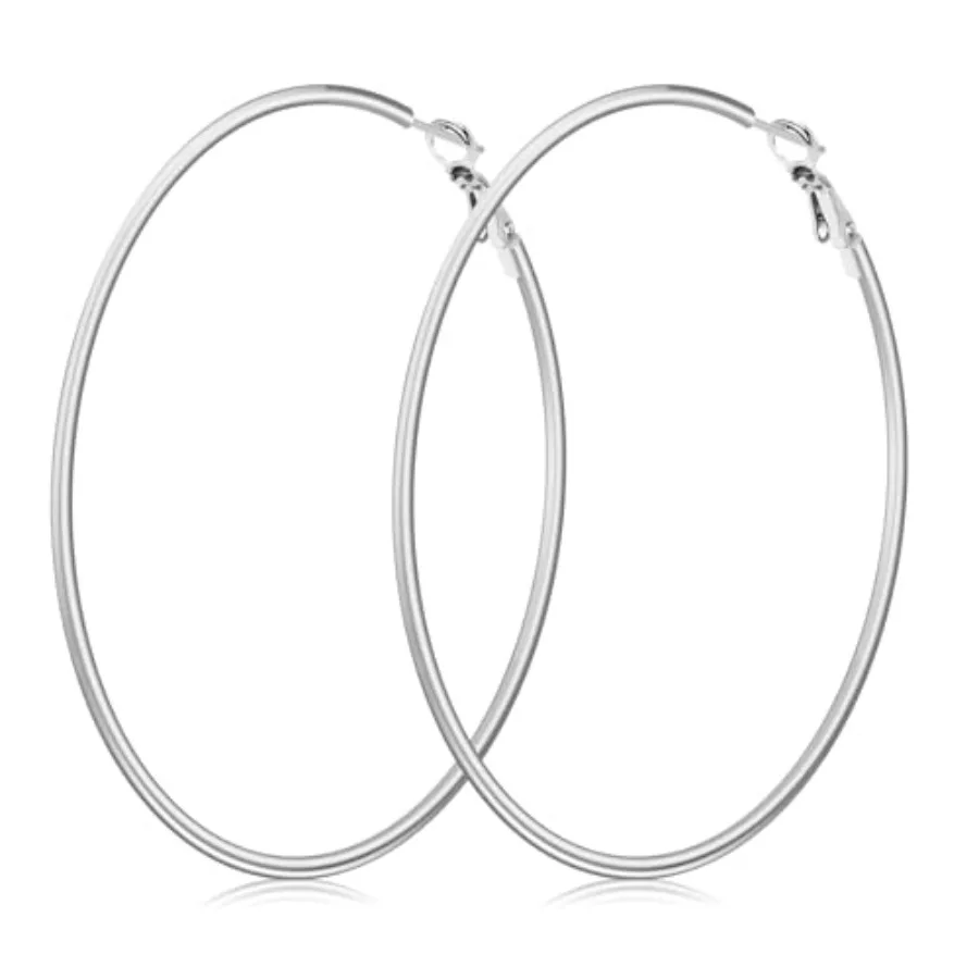 Pendientes de aro grandes de 70 mm para mujer, chapados en oro de 14 quilates/acero inoxidable plateado, aros grandes hipoalergénicos para orejas sensibles, ligeros