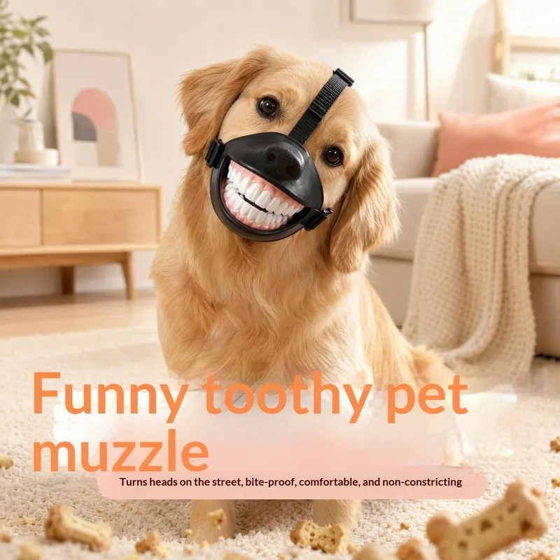 Generic Funny Dog Muzzle Smile Teeth Design Pet Mouth Cover For Walking Photo Taking Outdoor Interactive Use