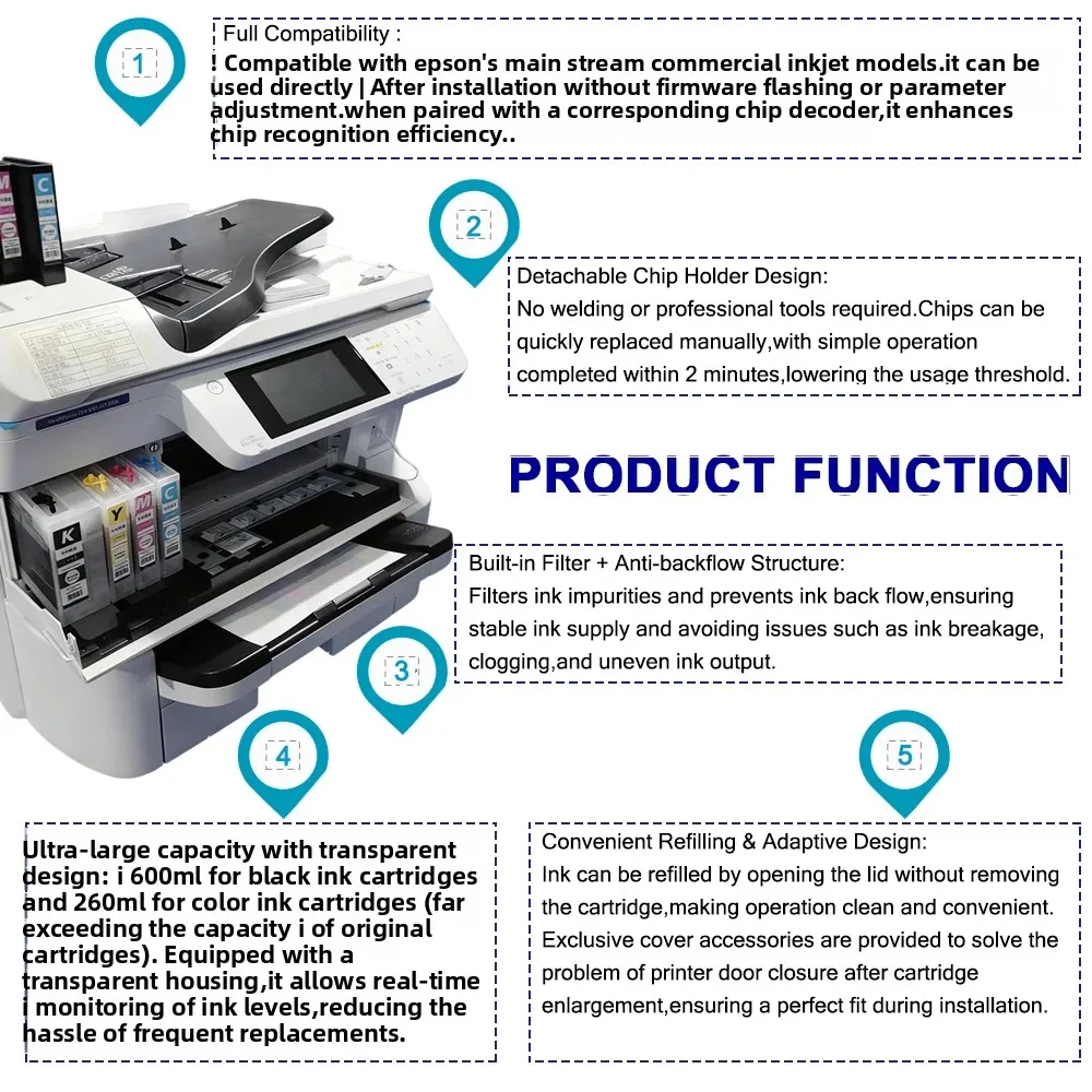 BK-600ml Colors-260ml T04A T04B IB02A IB02B خرطوشة الحبر الملء الفارغة لا رقاقة لإبسون EM-C7100 C7100 WF-C8690 C8190 PX-S7110
