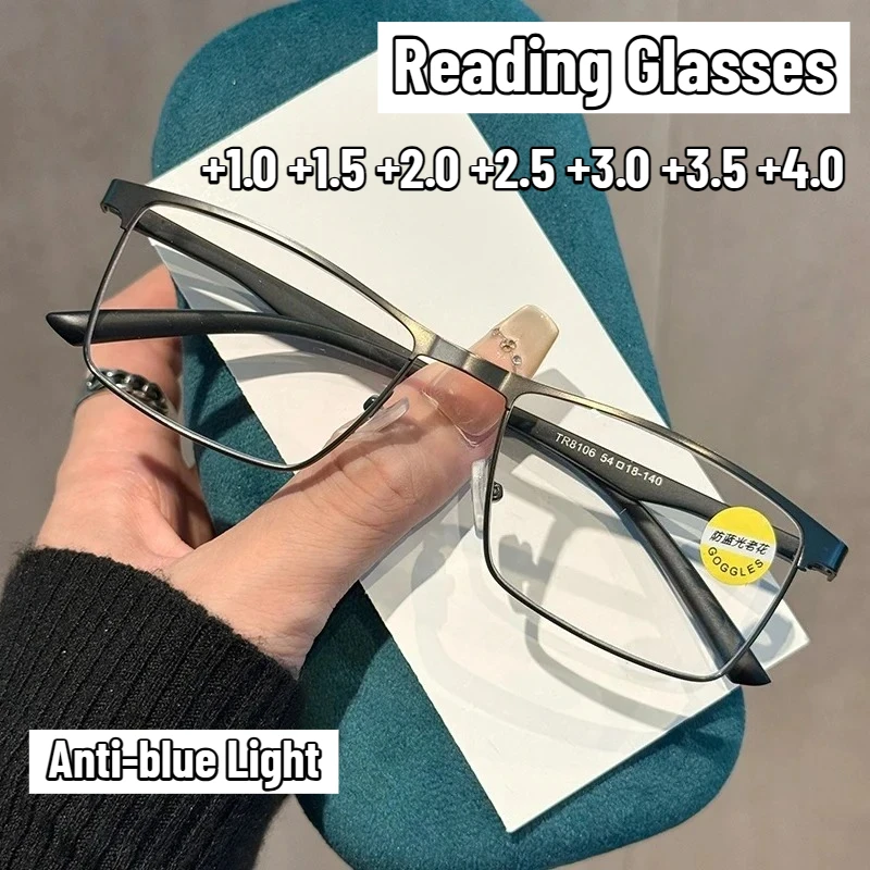

Men's and Women's Metal Square Anti-blue Light Presbyopia Glasses Classic Business Style TR90 Material Fashion Reading Glasses