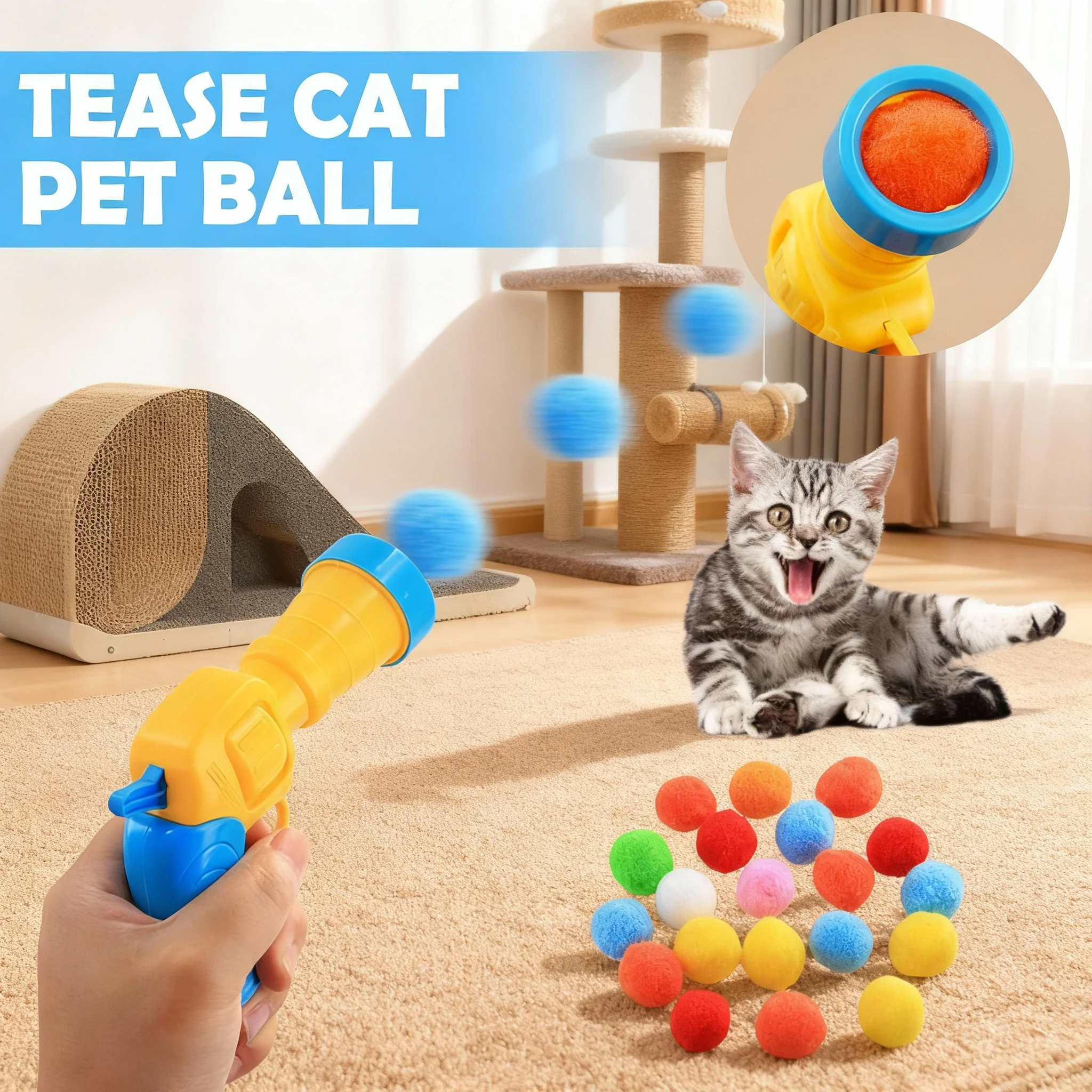 Lustige Katze Spielzeug Stretch Plüsch Ball Mini Schießen Pistole Spiele Interaktive Starten Training Spielzeug Für Haustier Kätzchen Katze Pom Pom Plüsch Bälle