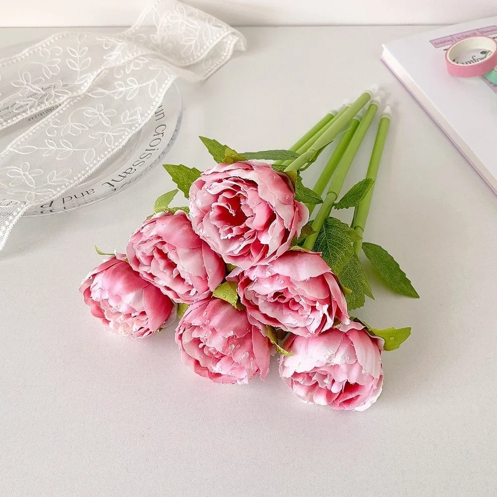 Fake Rose Artificial Flowers Ballpoint Pen Writing Smoothly Simulation Peony Neutral Gel Pens DIY Vase Decor Desktop Ornament