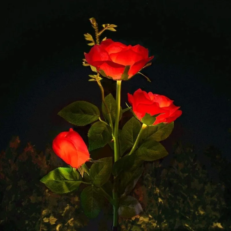 2 Pack Rose Solar Lamp Ground Outdoor Waterproof Yard Power LED Artificial Flower Light