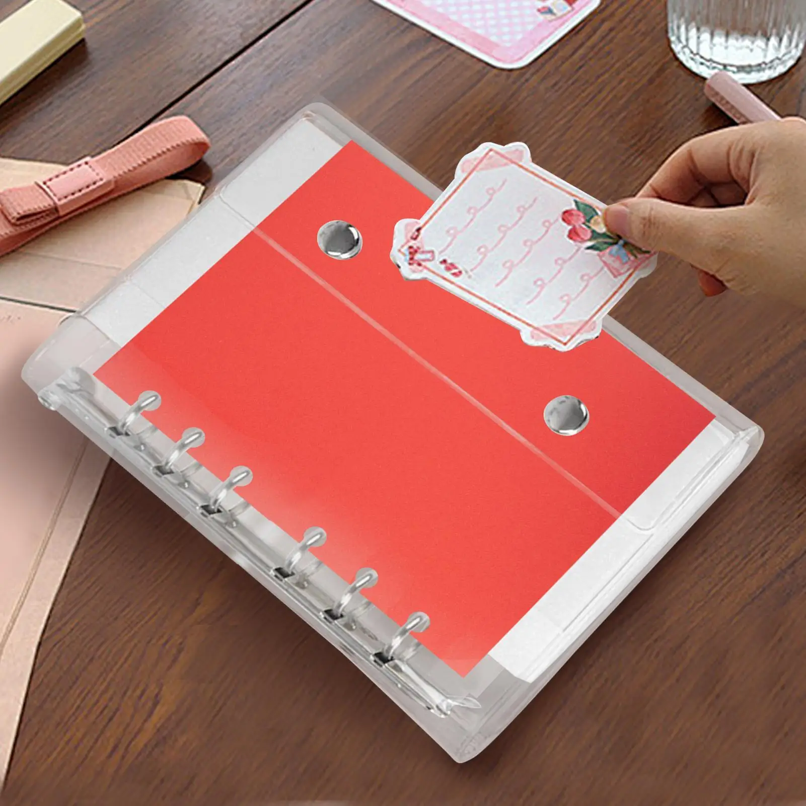 Tas Dokumen A7 Lebar dengan Kantong Transparan PVC untuk Binder Planner, Kartu Foto, Penyimpanan Dokumen, Diary, Scrapbook