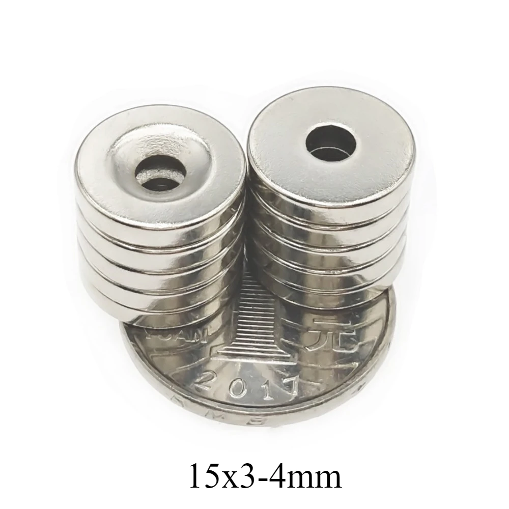15X3-4mm Disc Strong Powerful Magnets 15X3 Hole 4mm Round Magnet For Fridge, DIY, Building, Scientific, Craft, 15x3-4 15*3-4