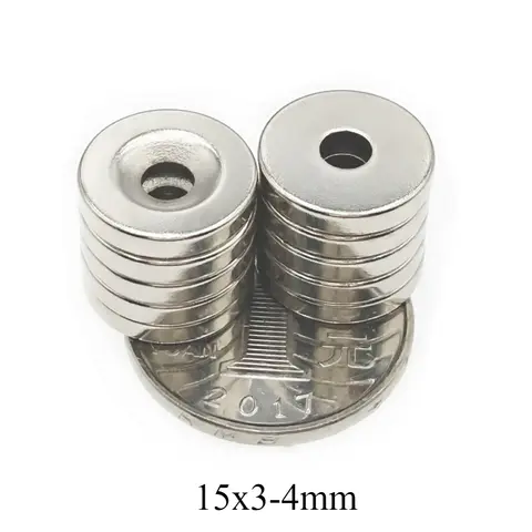 15X3-4mm Disc Strong Powerful Magnets 15X3 Hole 4mm Round Magnet For Fridge, DIY, Building, Scientific, Craft, 15x3-4 15*3-4